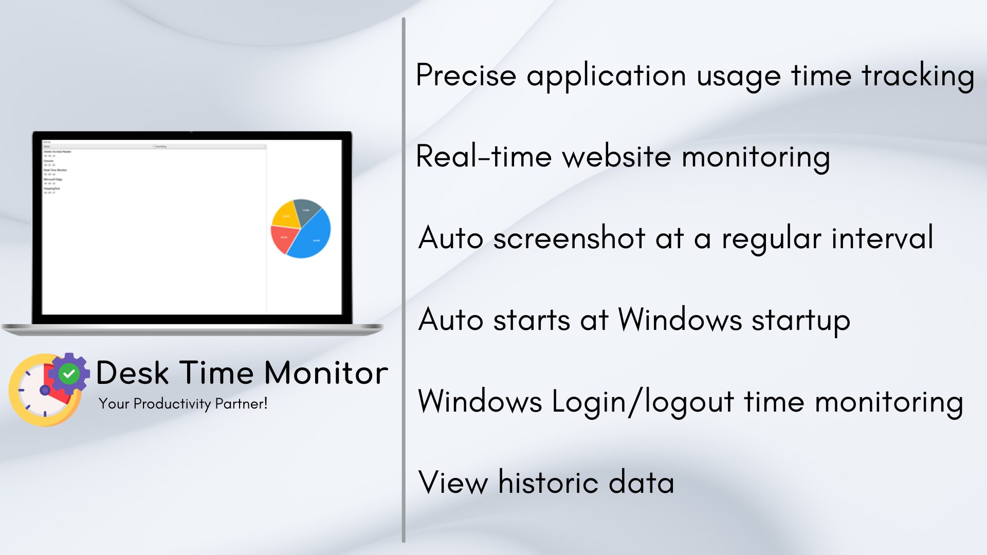 Desk Time Monitor productivity tracking interface showing time analytics