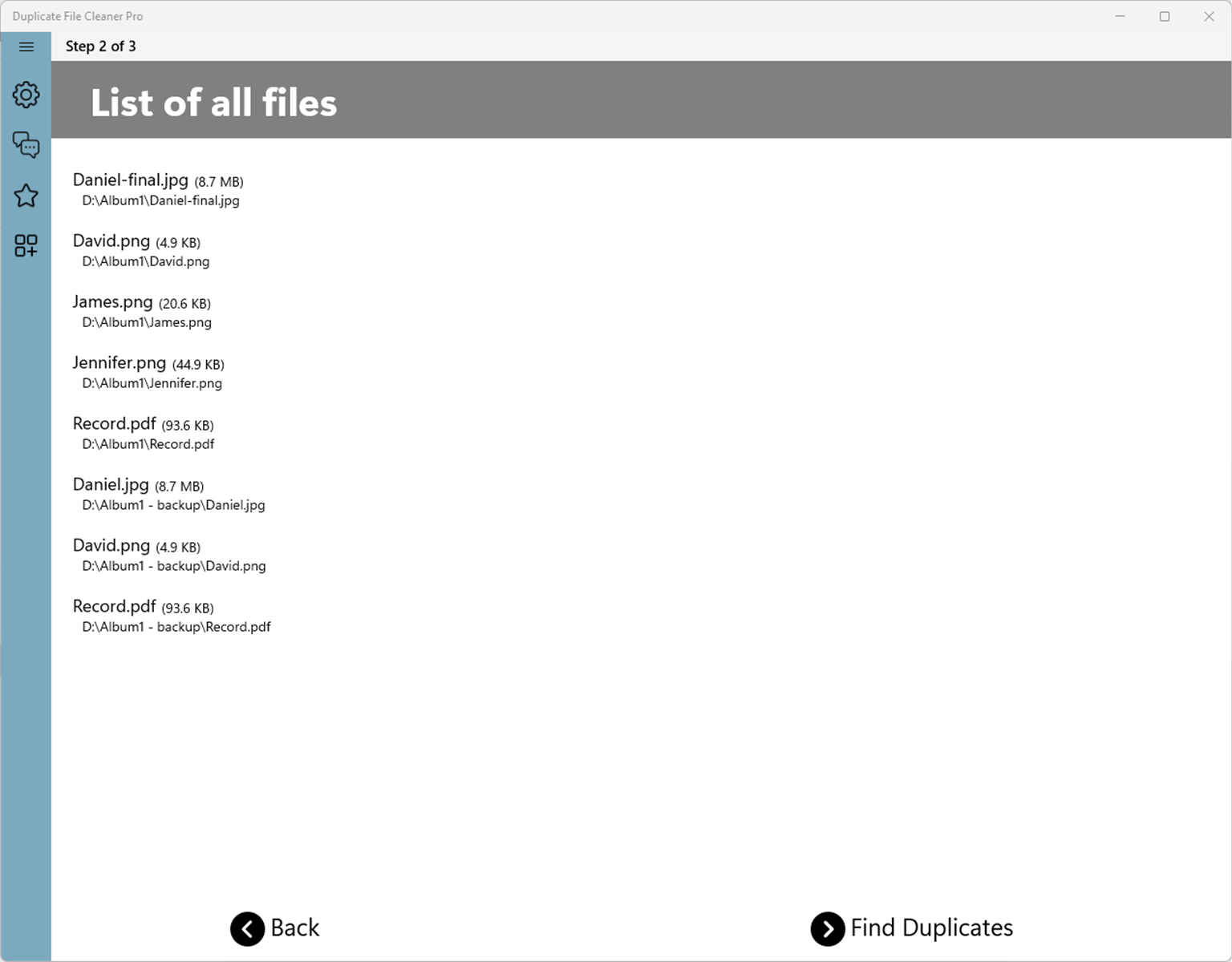 Duplicate File Cleaner Pro step 2: list of all scanned files before finding duplicates